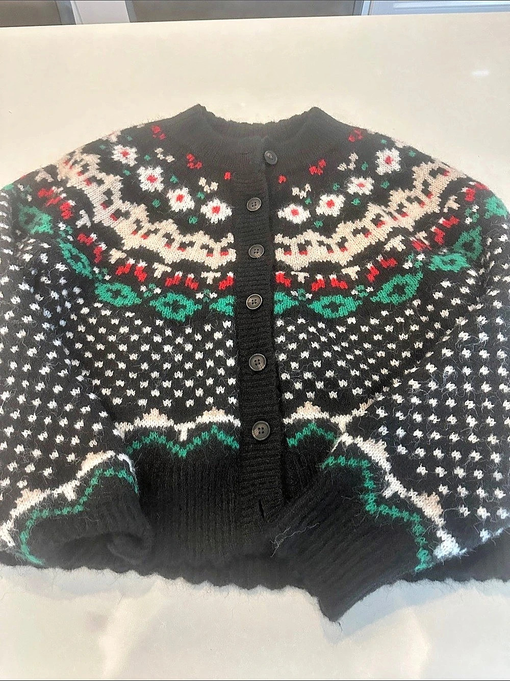 Universal Thread Fair Isle Floral Cardigan in Black & White Size Medium